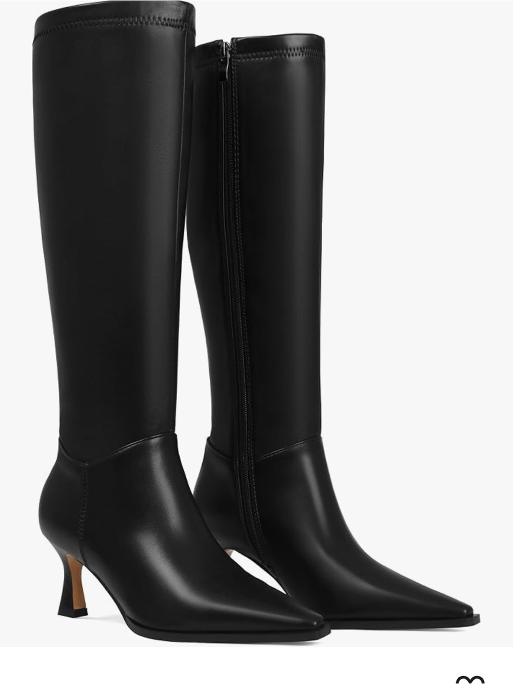Women's Black Knee-High Pointed-Toe Heeled Boots